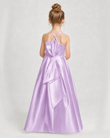 Lilac Satin A-line Girls Formal Dress Back View