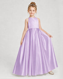 Dideyttawl Girls Formal Dress Halter Neck Bow Back Satin Floor-Length Gown
