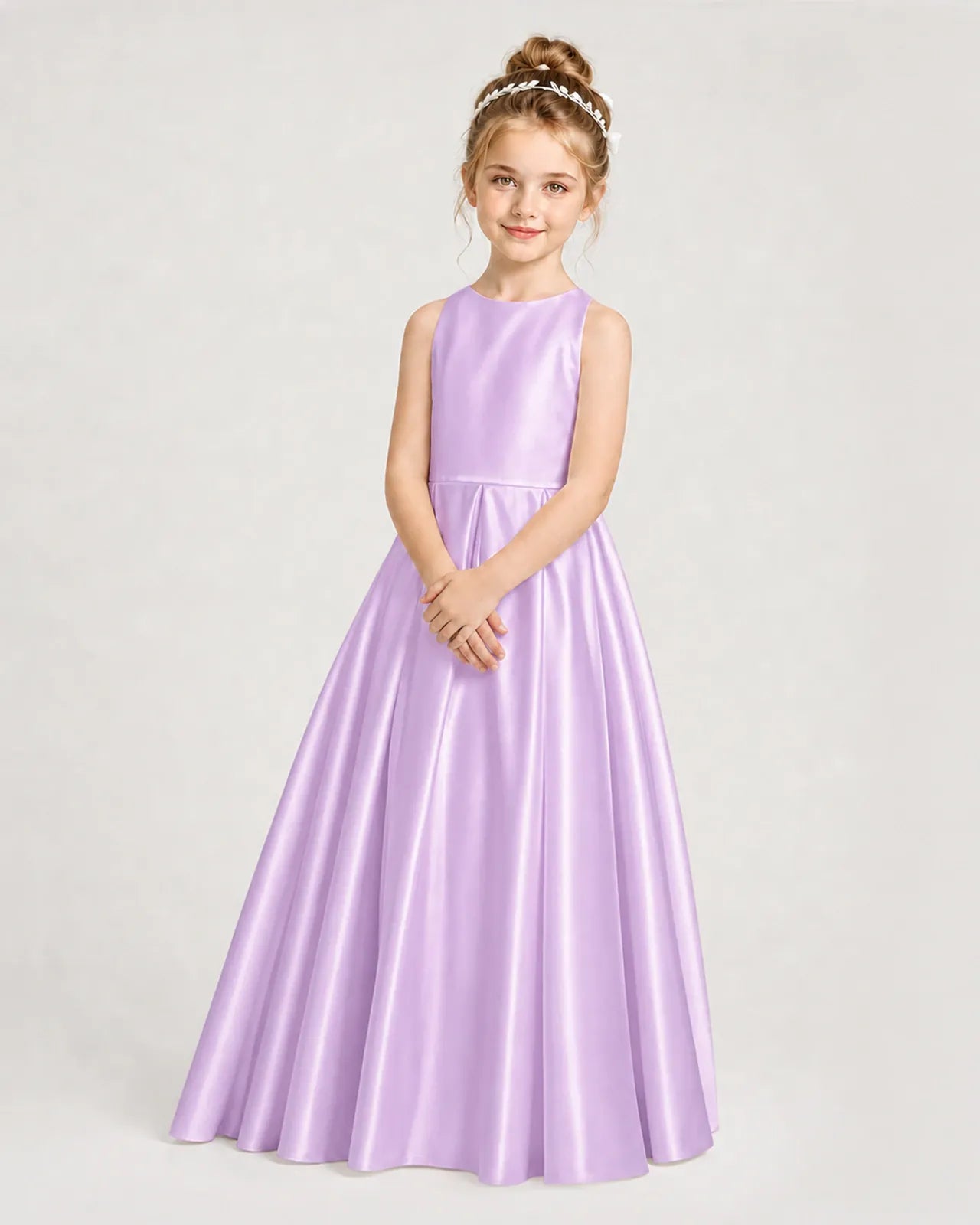 Lilac Satin A-line Girls Formal Dress Side View