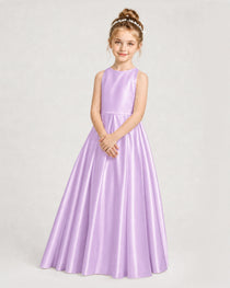 Dideyttawl Girls Formal Dress Halter Neck Bow Back Satin Floor-Length Gown