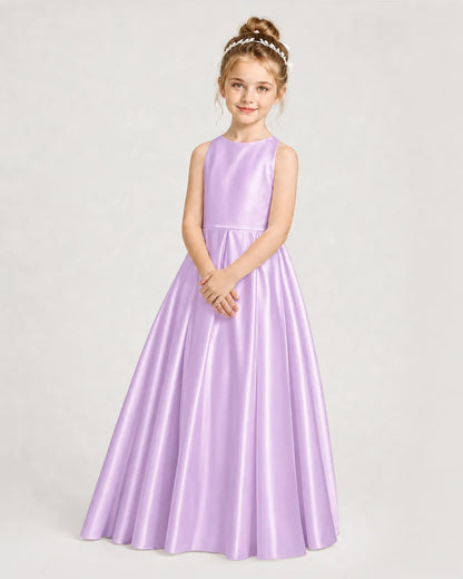 Lilac Satin A-line Girls Formal Dress Side View