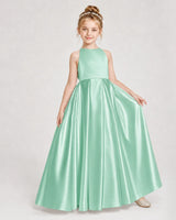 Mint Green Satin A-line Girls Formal Dress Front View