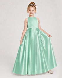 Dideyttawl Girls Formal Dress Halter Neck Bow Back Satin Floor-Length Gown
