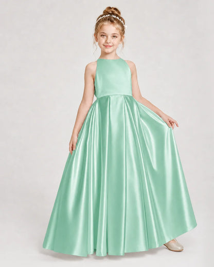 Mint Green Satin A-line Girls Formal Dress Front View