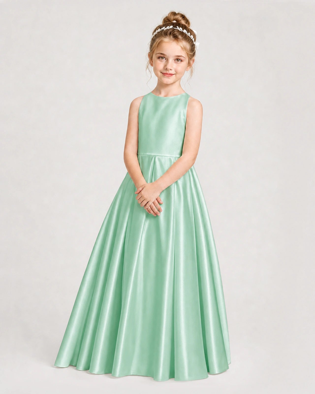 Dideyttawl Girls Formal Dress Halter Neck Bow Back Satin Floor-Length Gown