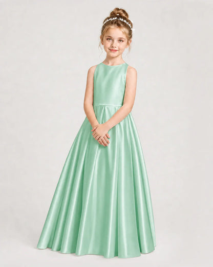 Mint Green Satin A-line Girls Formal Dress Side View