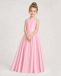 Dideyttawl Girls Formal Dress Halter Neck Bow Back Satin Floor-Length Gown