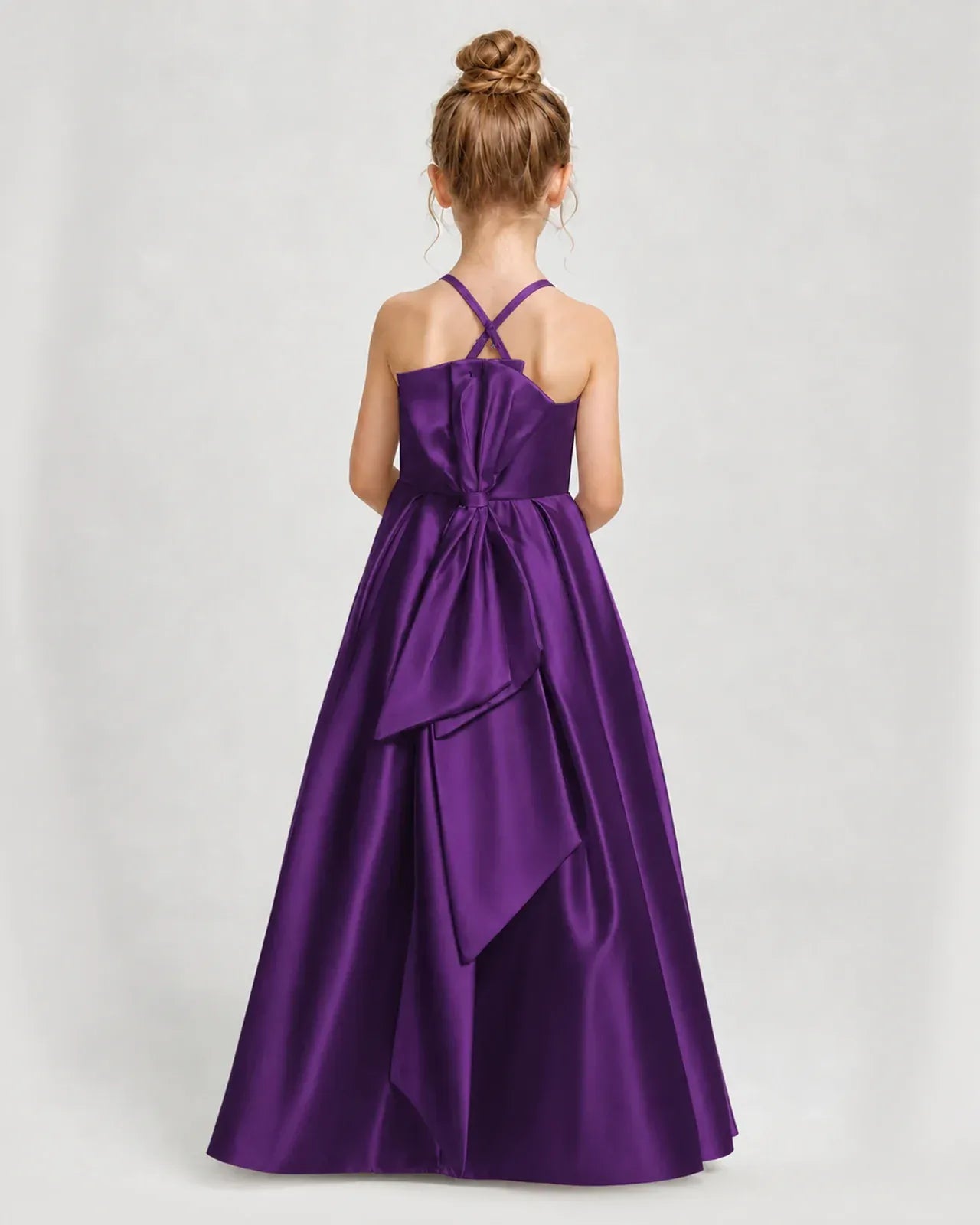 Purple Satin A-line Girls Formal Dress Back View