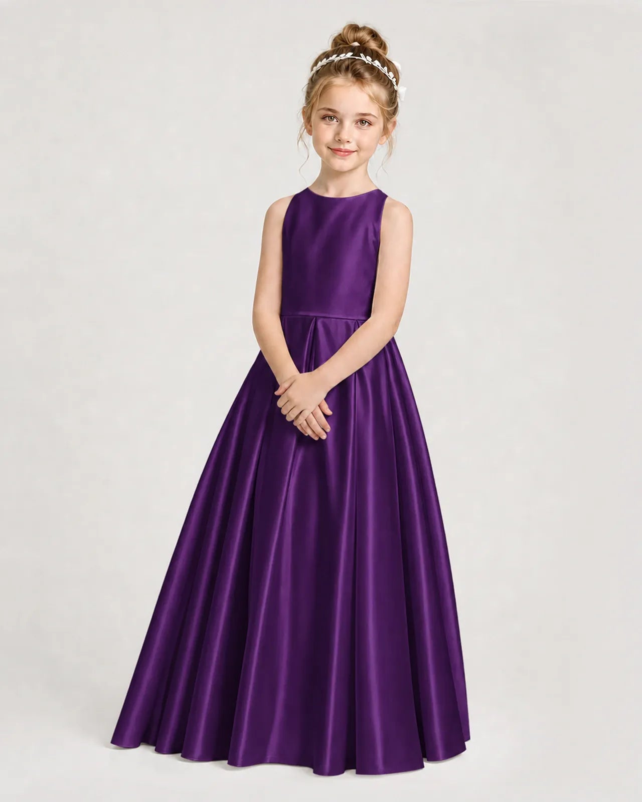 Purple Satin A-line Girls Formal Dress Side View