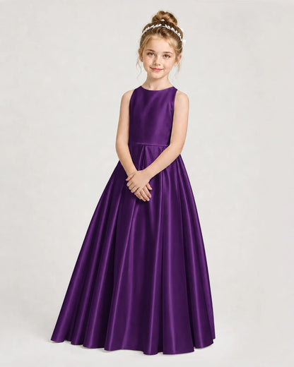 Purple Satin A-line Girls Formal Dress Side View