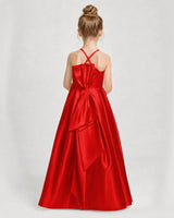 Red Satin A-line Girls Formal Dress Back View