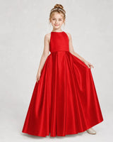Red Satin A-line Girls Formal Dress Front View