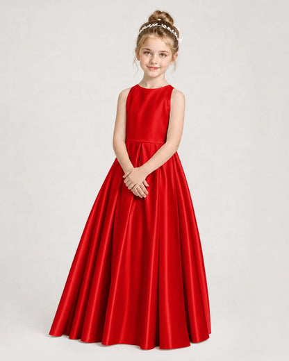 Red Satin A-line Girls Formal Dress Side View