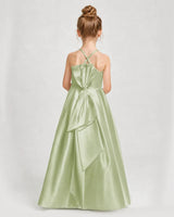 Sage Green Satin A-line Girls Formal Dress Back View