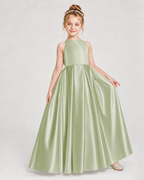 Dideyttawl Girls Formal Dress Halter Neck Bow Back Satin Floor-Length Gown