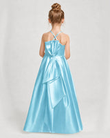 Sky Blue Satin A-line Girls Formal Dress Back View
