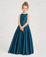 Teal Satin A-line Girls Formal Dress Side View