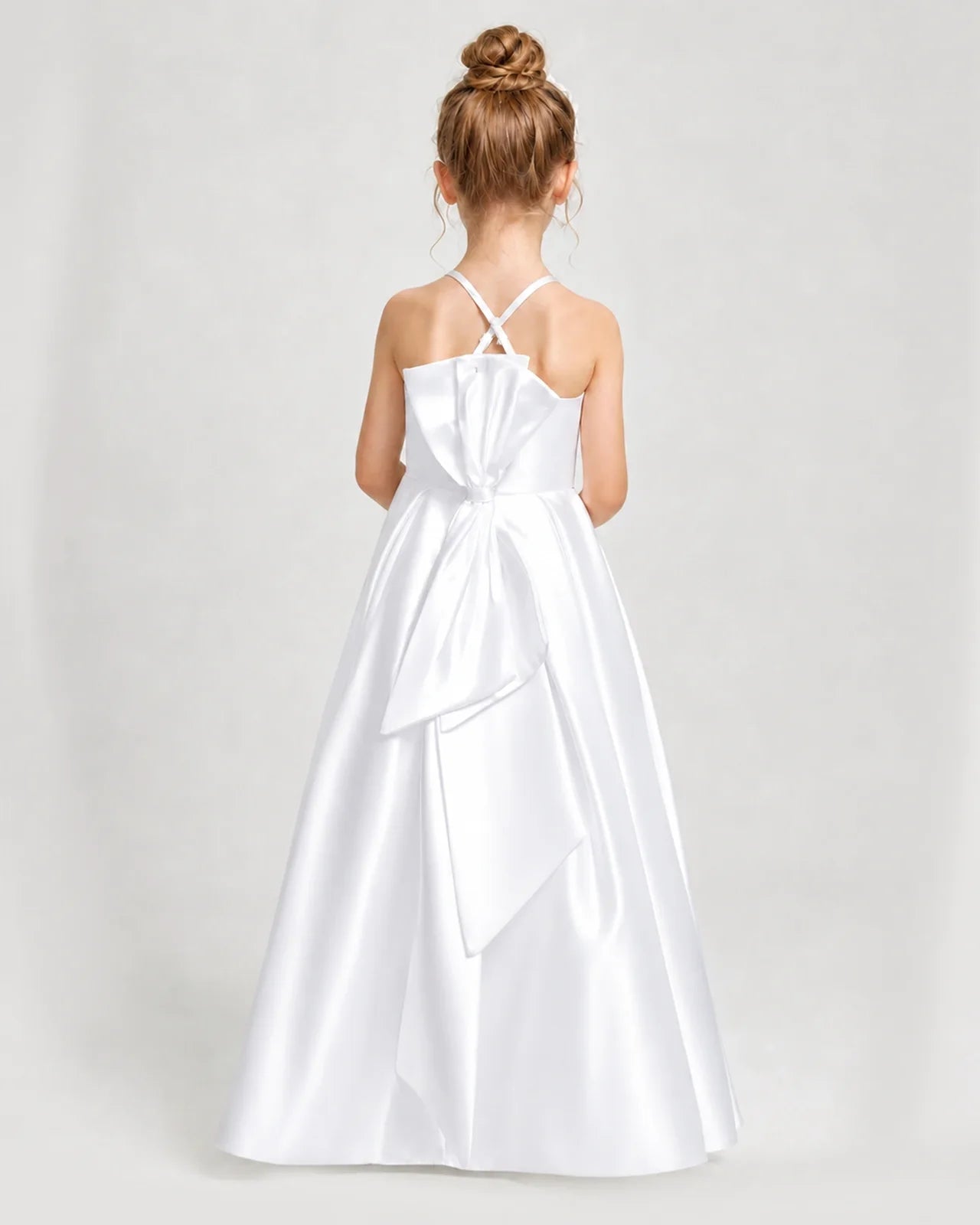 Dideyttawl Girls Formal Dress Halter Neck Bow Back Satin Floor-Length Gown Zweitbild
