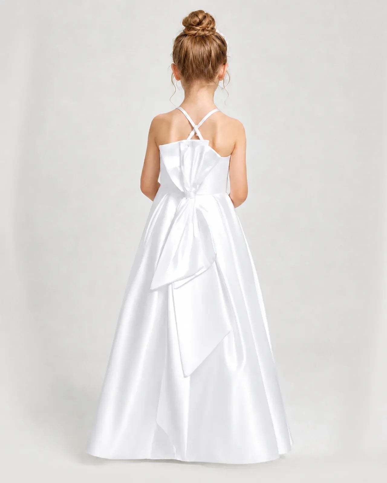 White Satin A-line Girls Formal Dress Back View