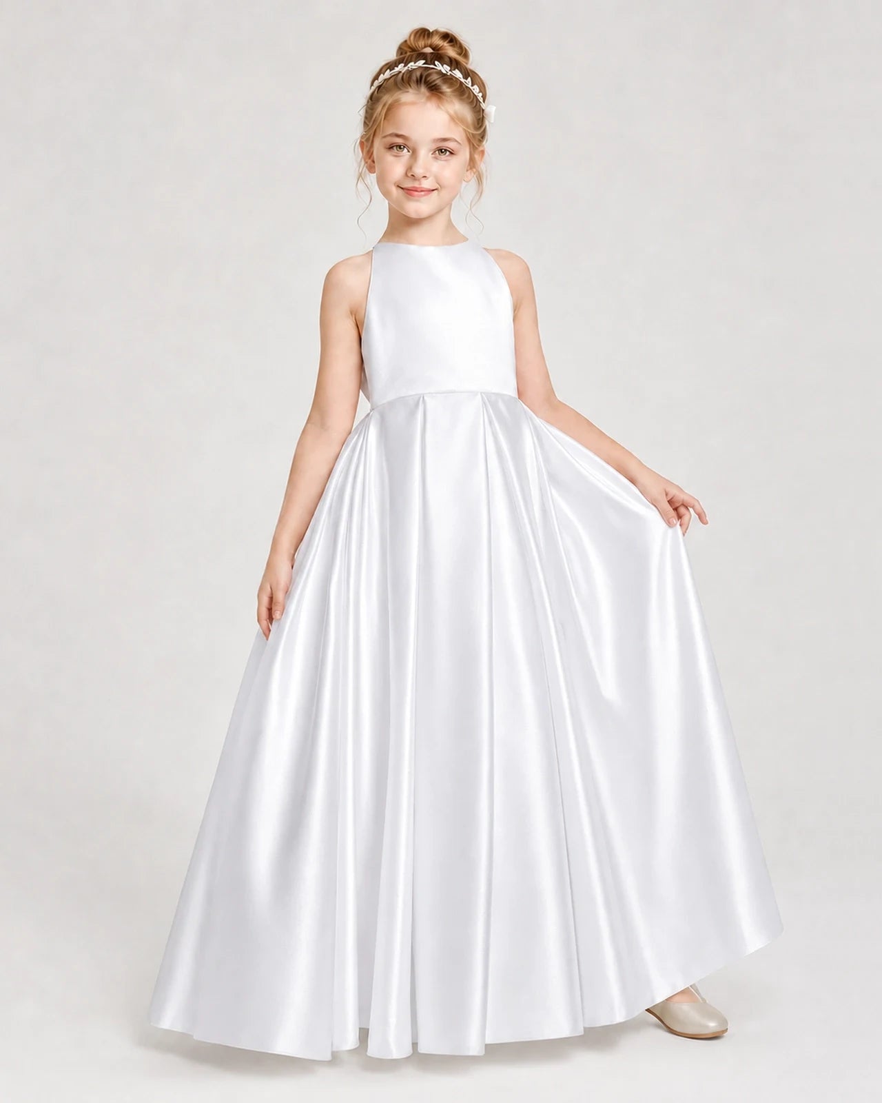 Dideyttawl Girls Formal Dress Halter Neck Bow Back Satin Floor-Length Gown Hauptbild