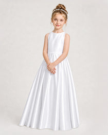 Dideyttawl Girls Formal Dress Halter Neck Bow Back Satin Floor-Length Gown