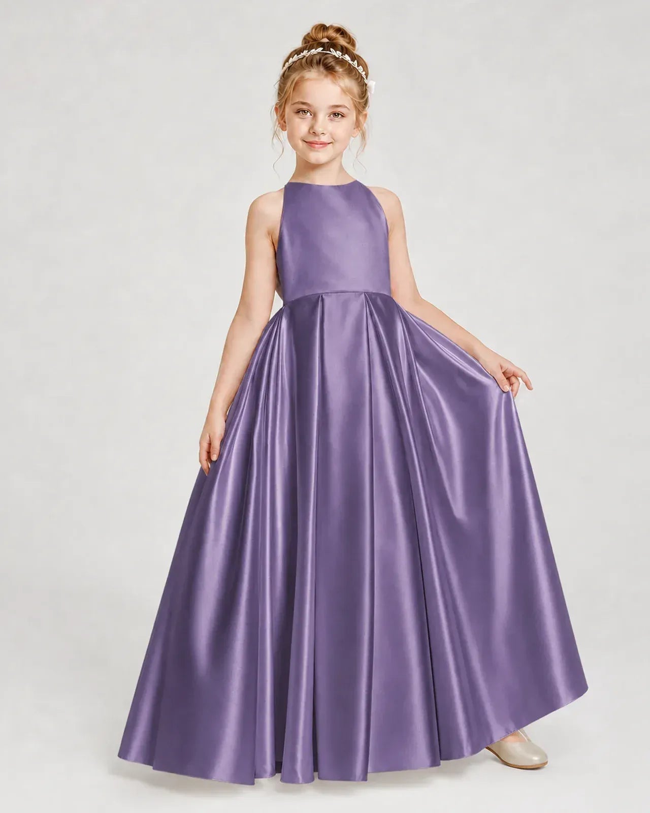Wisteria Satin A-line Girls Formal Dress Front View