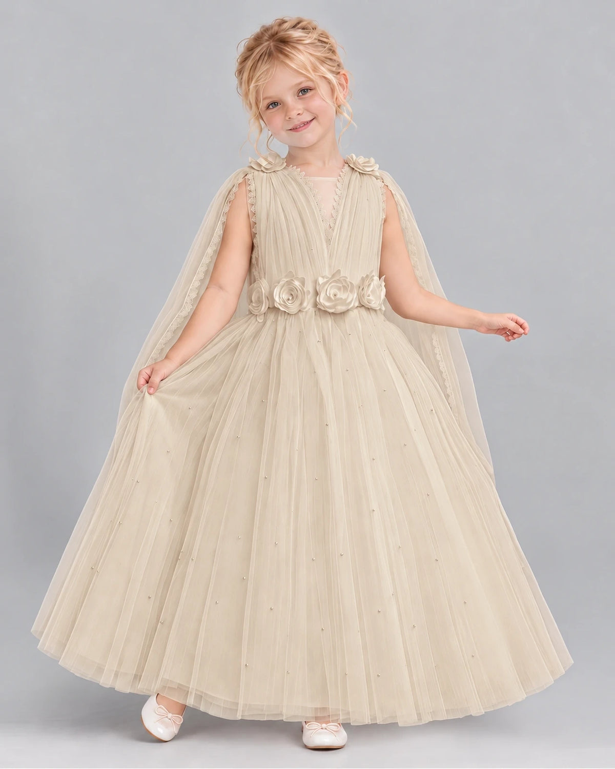 Champagne Ball Gown Flower Girl Dress Front