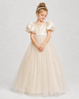 Champagne Satin Tulle Ball Gown Girls Formal Dresses