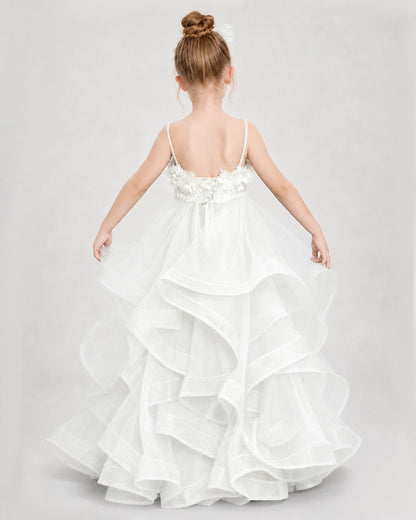 Dideyttawl 3D Flower Tulle Girl Pageant Dress with Tiered Skirt