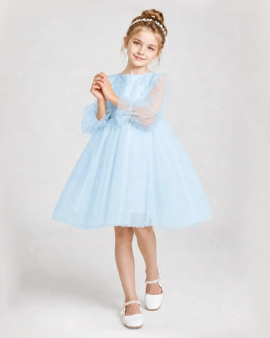 Baby Blue Tulle A-line Girls Formal Dresses Front View