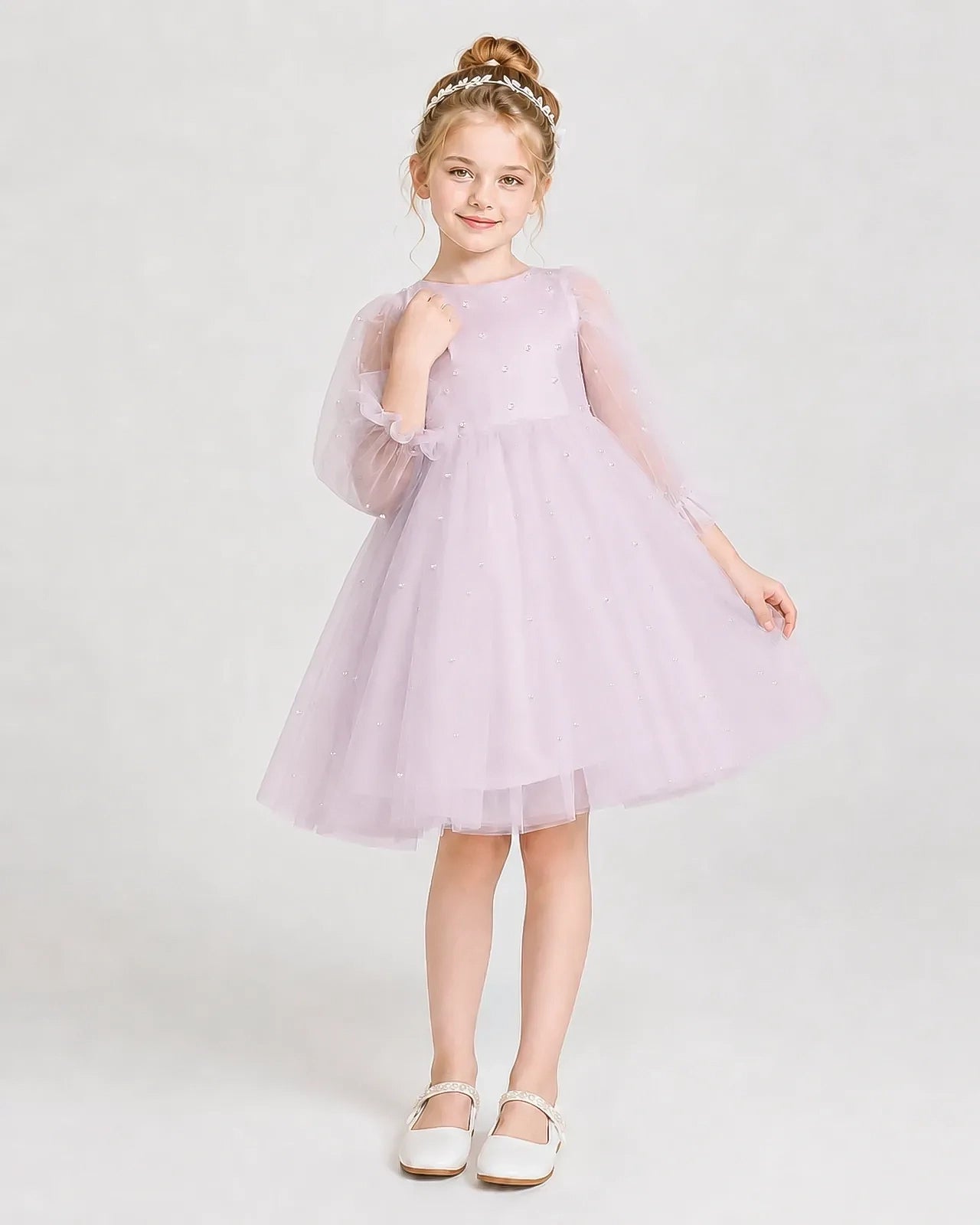 Blush Pink Tulle A-Line Dress Girls Formal Dresses