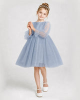 Dusty Blue Tulle A-Line Girls Formal Dresses Front View