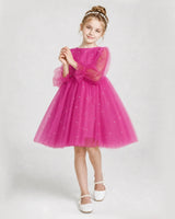 Hot Pink Tulle Ball Gown Girls Formal Dresses Front View