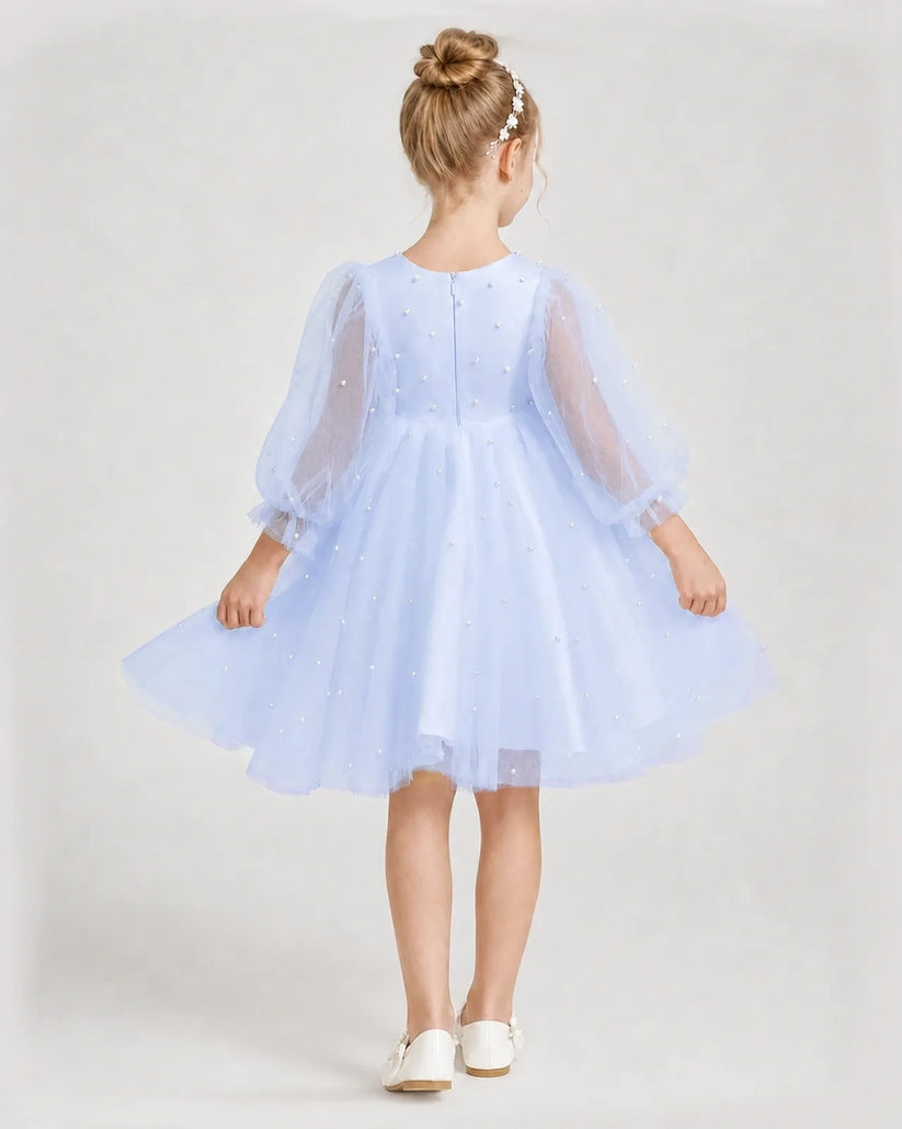 Lavender Tulle A-Line Girls Formal Dresses Back View