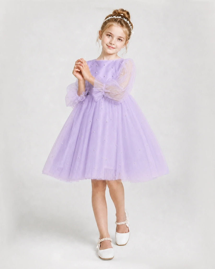 Lilac Tulle A-Line Girls Formal Dresses Front View