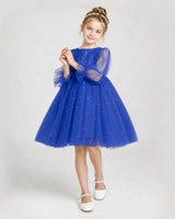 Royal Blue Tulle A-Line Girls Formal Dresses Front View