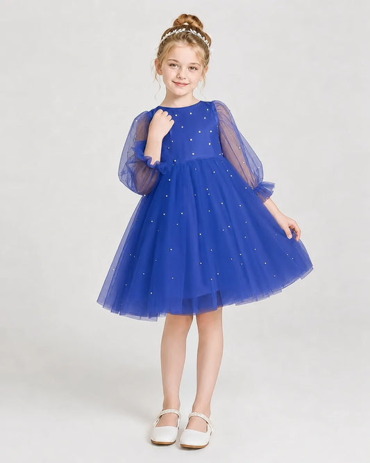Royal Blue Tulle A-Line Girls Formal Dresses