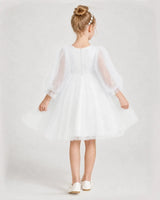 Ivory Tulle Long Sleeve A-Line Girls Formal Dresses Back View