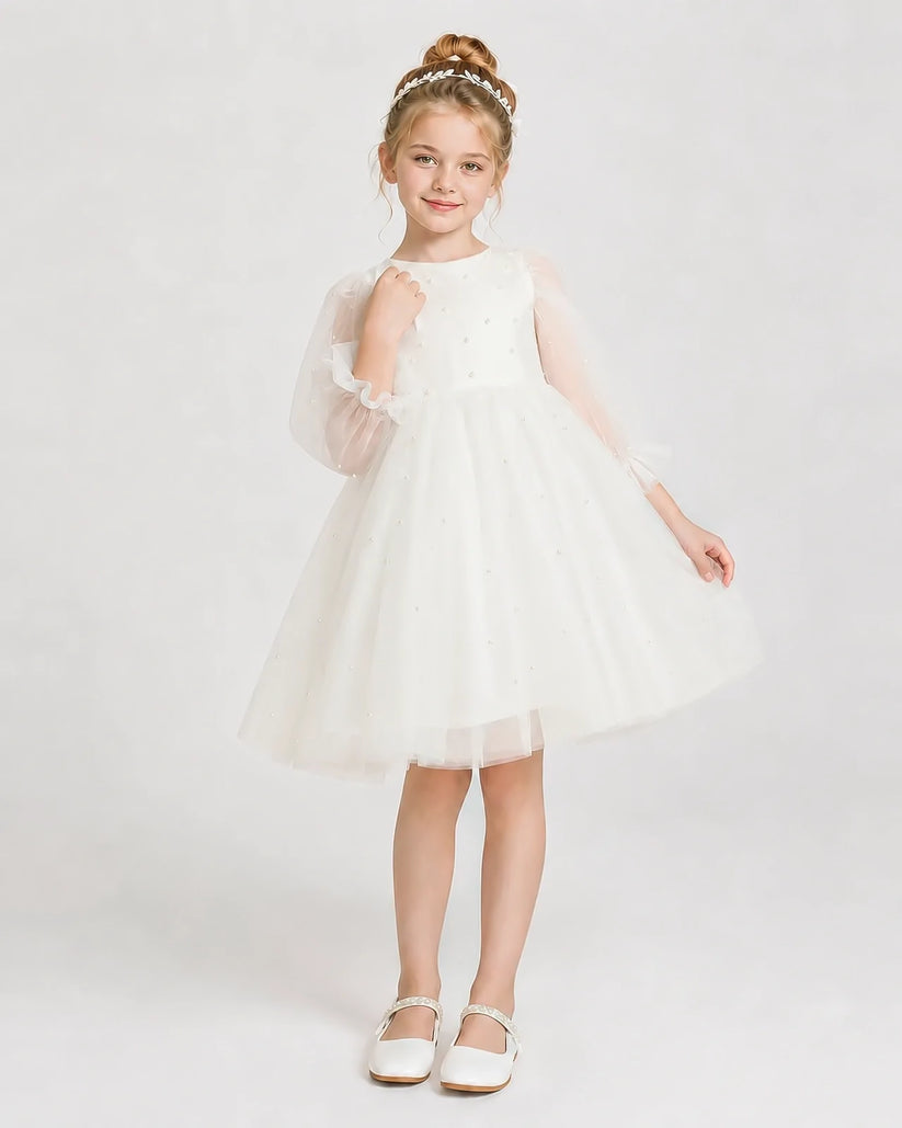 Ivory Tulle A-Line Girls Formal Dresses