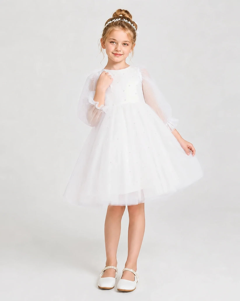 White Tulle A-Line Girls Formal Dresses