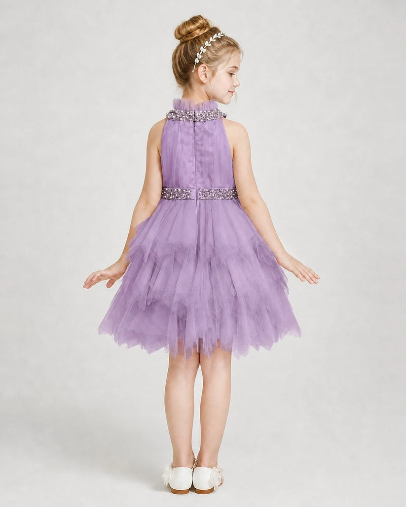 Wisteria Tulle Halter Ruffle Girls Formal Dresses Back View
