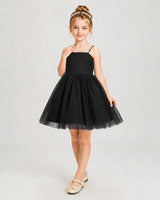 Black satin and tulle A-line dress Girls Pageant Dresses Front View