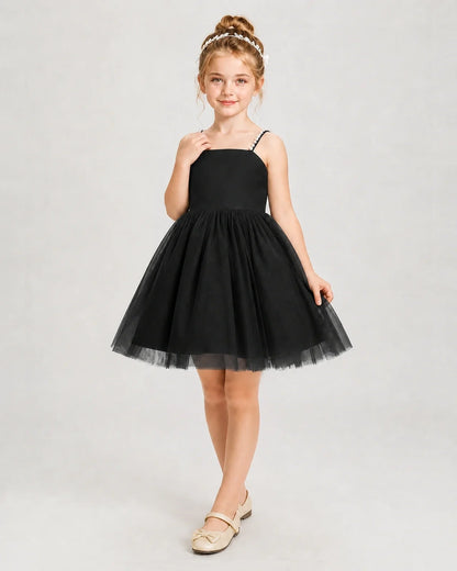 Dideyttawl Pearl Strap High-Low Tulle Girl Pageant Dress