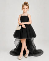 Black Satin And Tulle High Low Girls Pageant Dresses