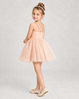 Blush Pink Satin and Tulle A-Line Girls Pageant Dresses Side View
