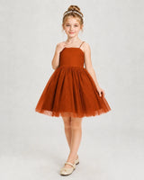 Burnt Orange Satin And Tulle A-Line Girls Pageant Dresses Front View
