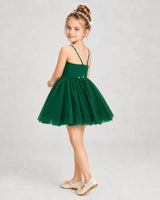 Dark Green Satin and Tulle A-Line Girls Pageant Dresses Side View