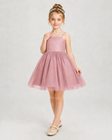 Dusty Rose Satin Tulle A-Line Girls Pageant Dresses Front View