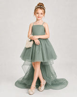 Eucalyptus Satin Tulle High Low Girls Pageant Dresses
