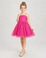 Hot Pink Satin and Tulle Ball Gown Girls Pageant Dresses Front View